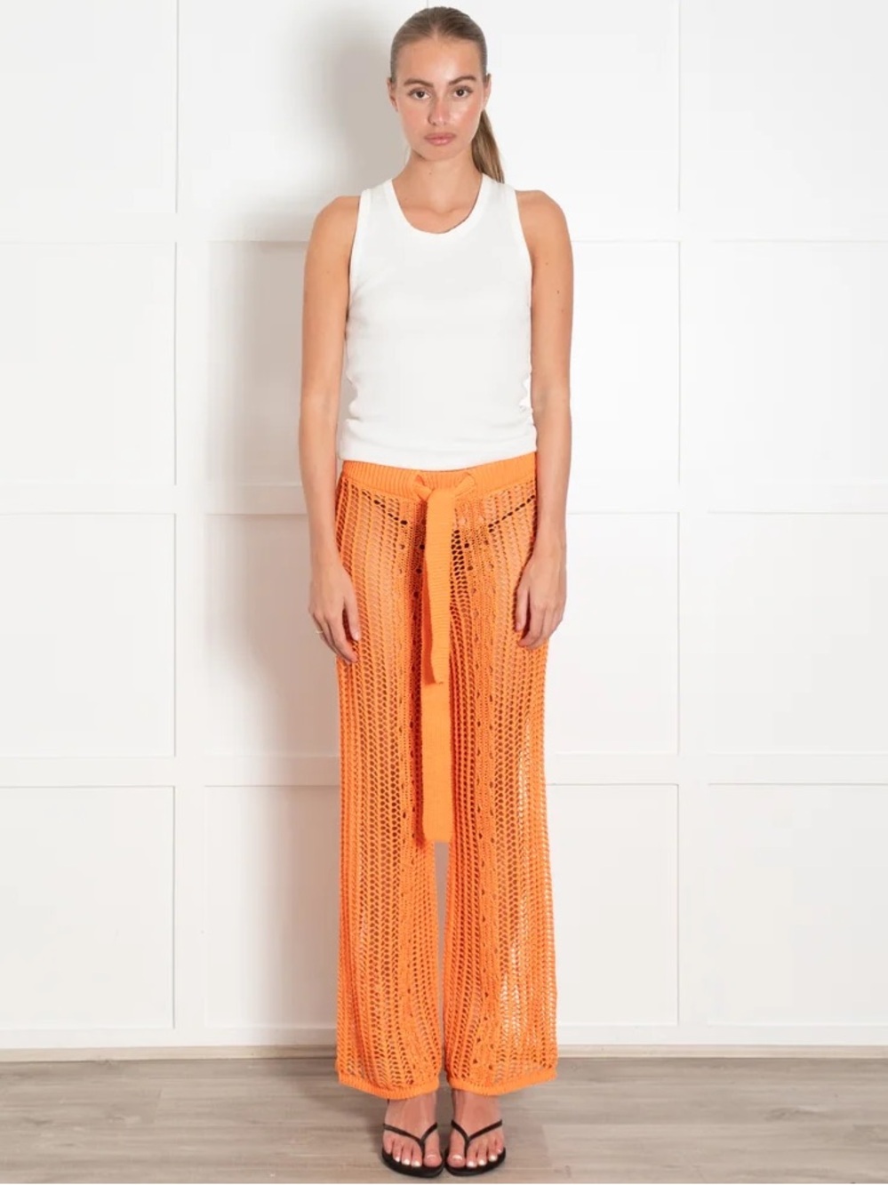 CULT GAIA | Orange Crochet Wide-Leg Cover-Up Pants with Tie Waist | Size